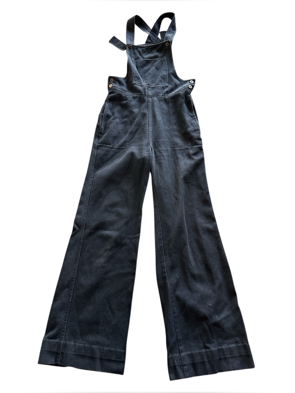 Vintage 70s black bell bottom wide leg overalls